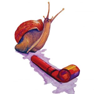 Watercolor snail with party blower