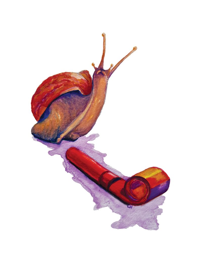 Watercolor snail with party blower